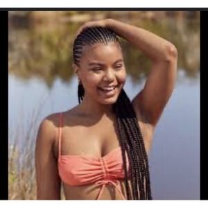 Aerie Bandeau Bikini‎ Swim Top Ruched Solid Size Small Pink NWOT